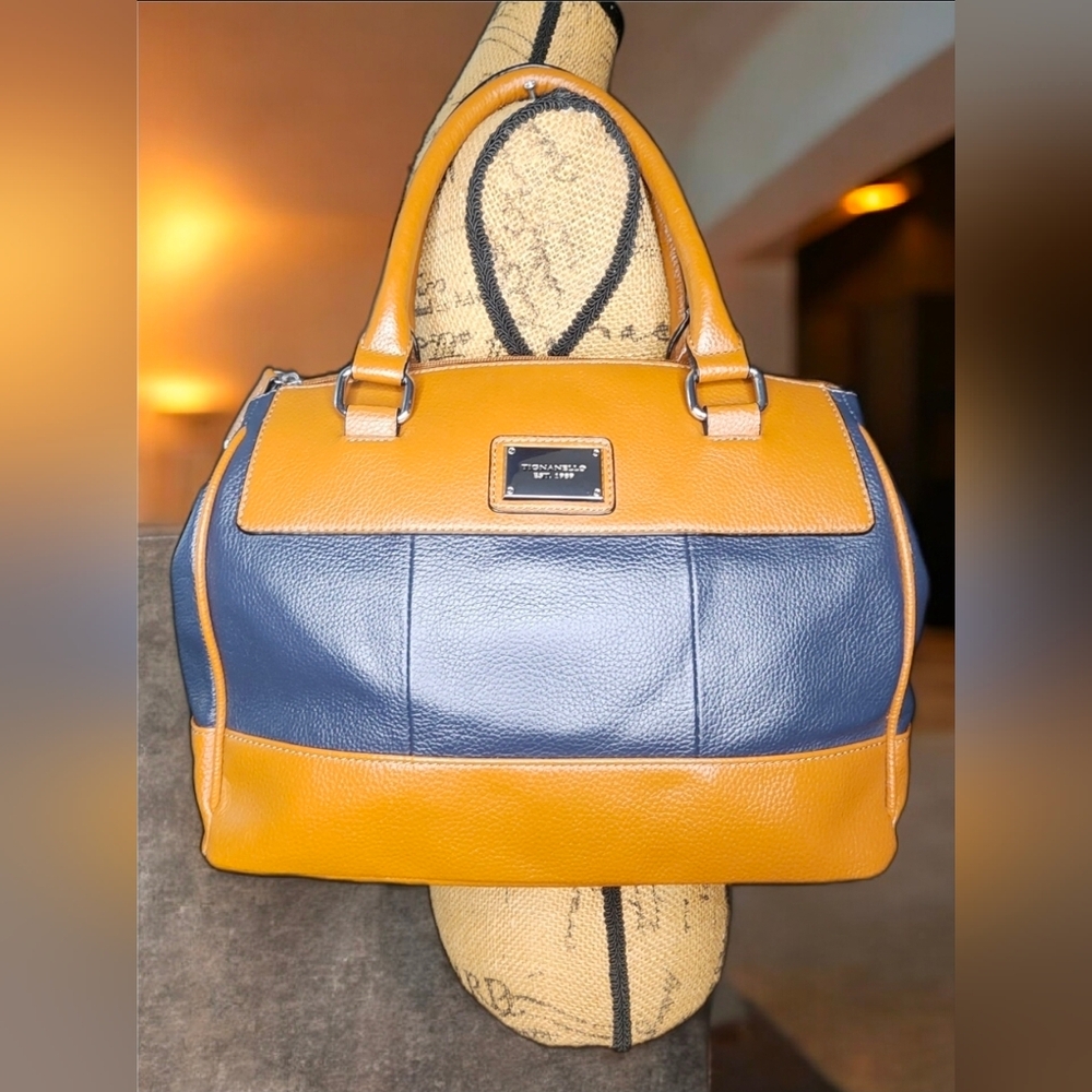 Tignanello Two-Tone Leather Satchet/Shoulder Bag In Blue & Tan - Picture 7 of 14